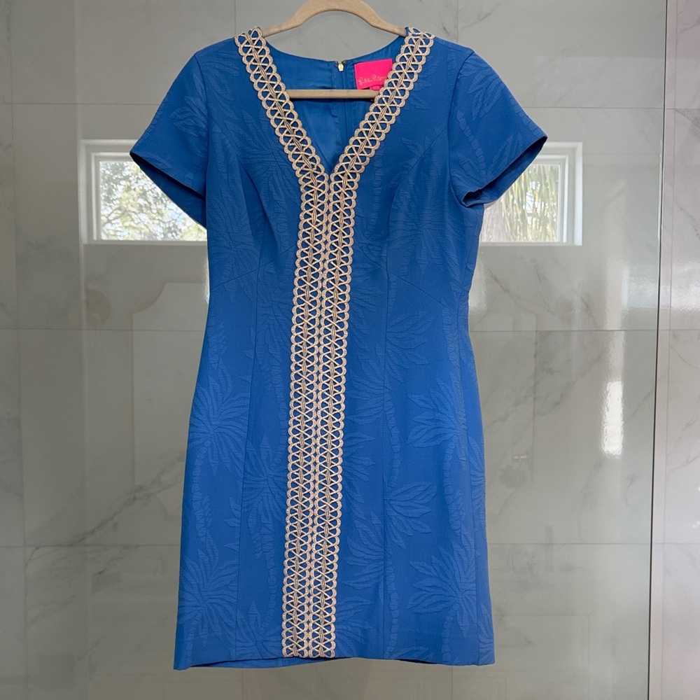 Lilly Pulitzer Arie Bennet Blue Palm Shift Dress, Size 6